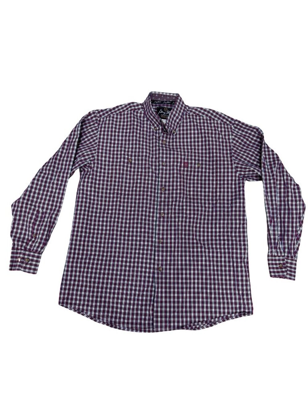 George Strait Wrangler Mens Red White Plaid Button-Down Shirt Size L Long Sleeve